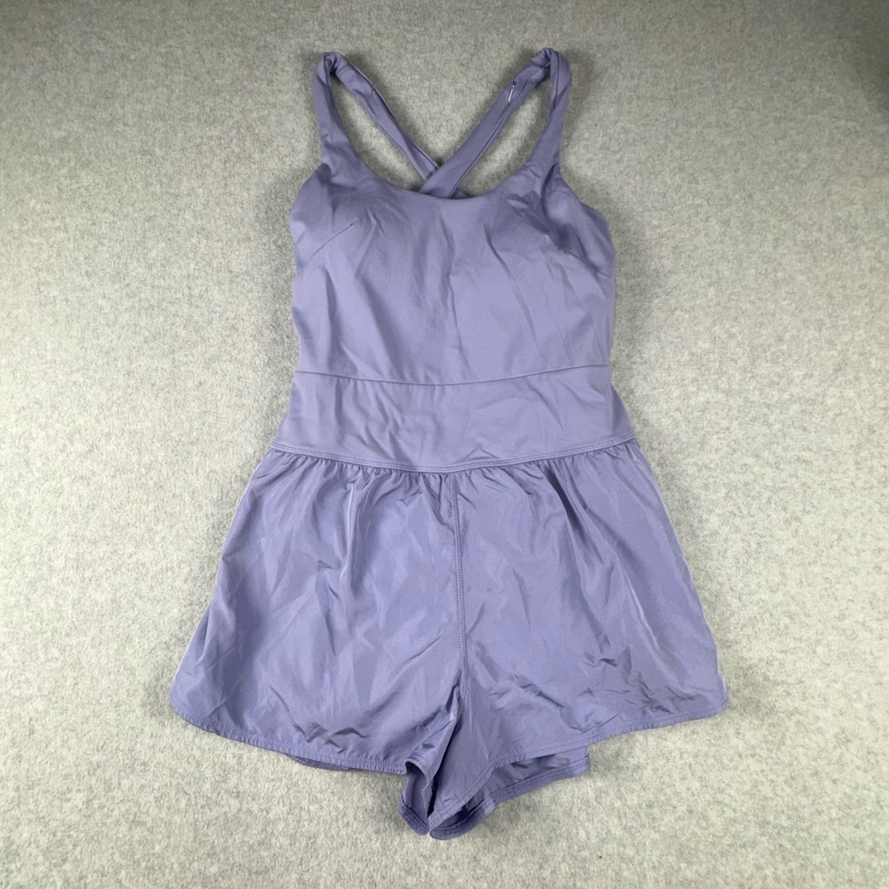 Avia Womens Lavender Purple Active Romper Crossback Athletic Shorts Dress Small